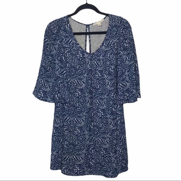 Paper Crown Blue Geo Print Bell Sleeve Dress - Picture 1 of 9
